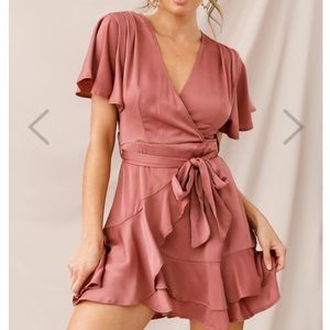 Cami Angel Sleeve Faux Wrap Dress Rose